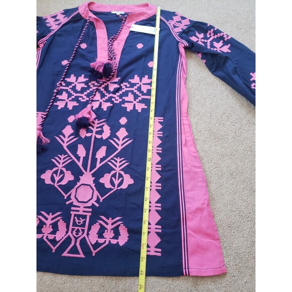 Nwt Frances Valentine Stephanie Tunic Dress Navy Pink Women's Size S Embroidery - Picture 9 of 9